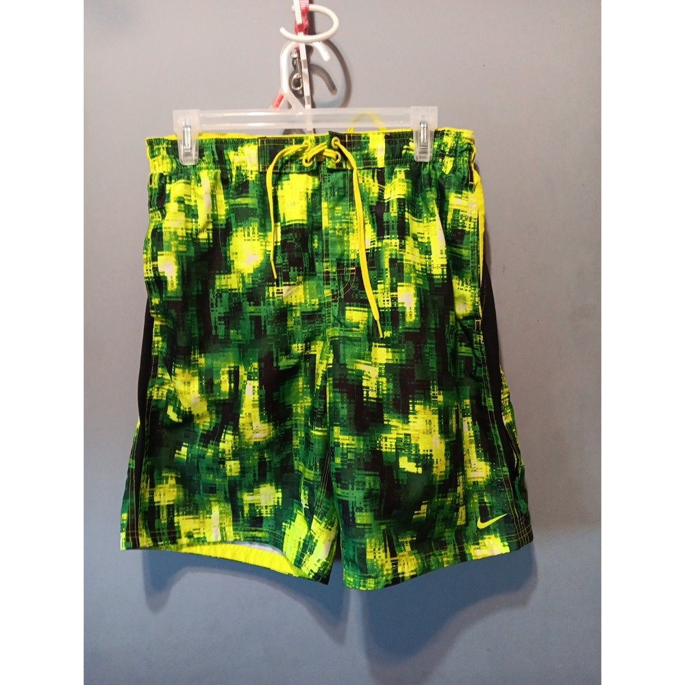 Nike Swim Trunks Mens M Green Neon Swoosh Logo Elastic Waist Drawstring NWOT